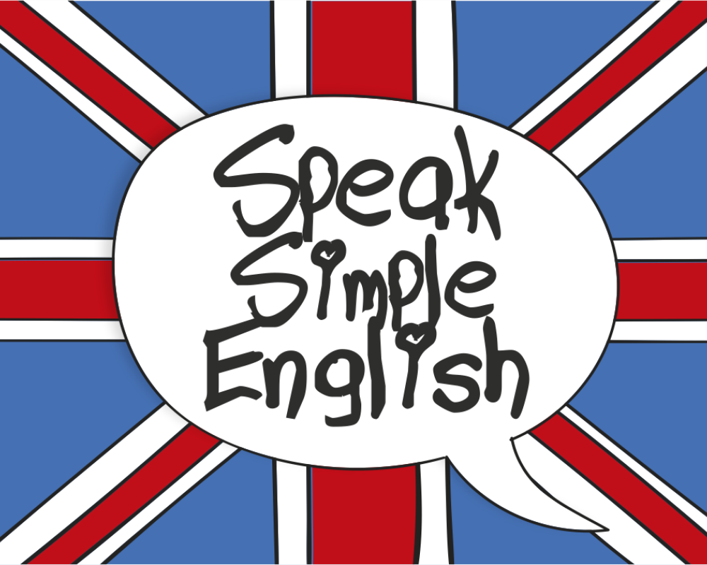 Flaga Wielkiej Brytanii z napisem "Speak Simple English" 