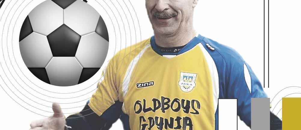 Tomasz Korynt w żółtoniebieskiej koszulce zespołu Arka Gdynia Oldboys 
