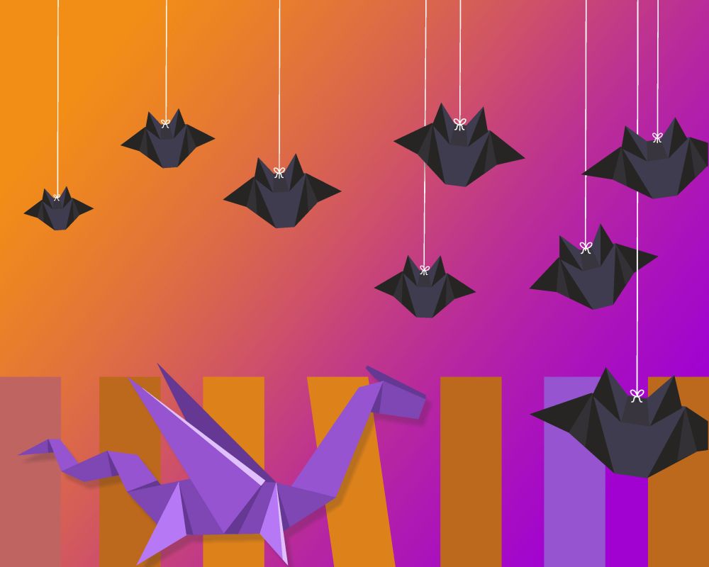 Nietoperze i dinozaur zrobione z origami