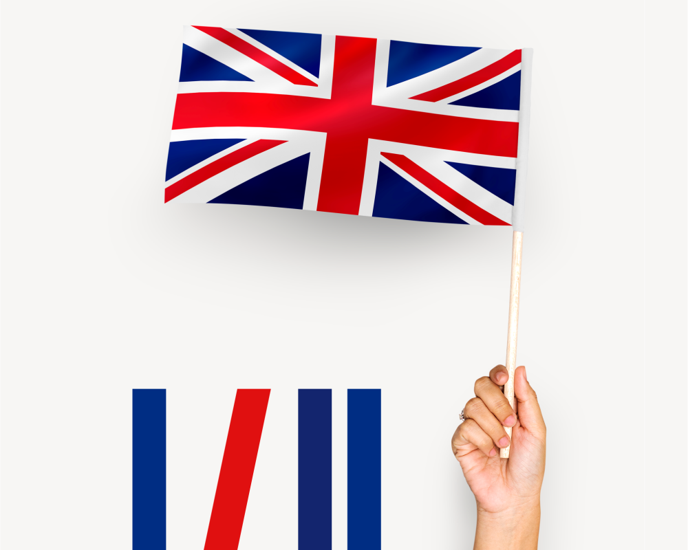 Dłoń trzymająca flagę Wielkiej Brytanii 