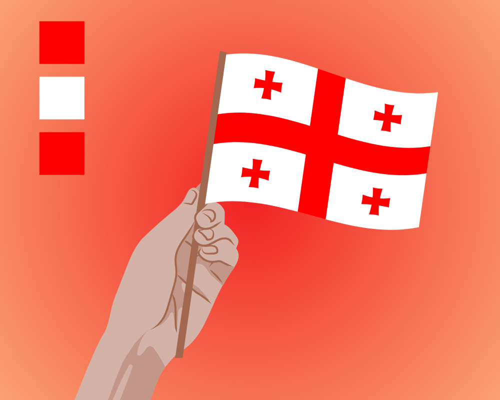 Ilsutracja. Dłoń trzymająca flagę Gruzji.
