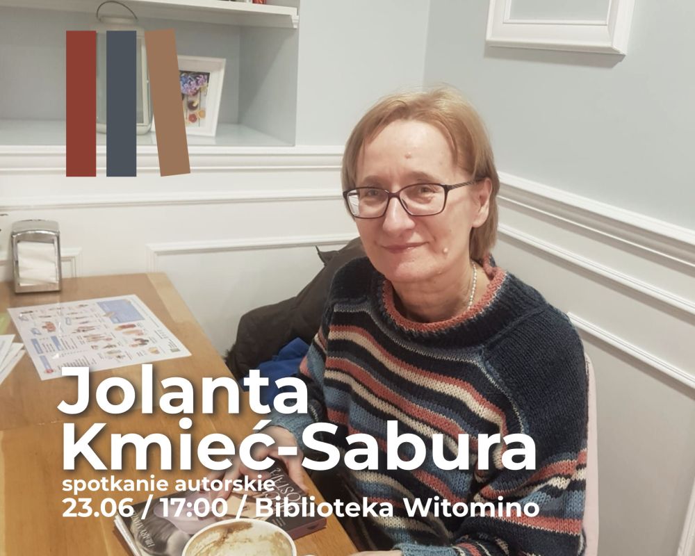 Zdjęcie Jolanty Kmieć-Sabury ze szczegółami spotkania autorskiego