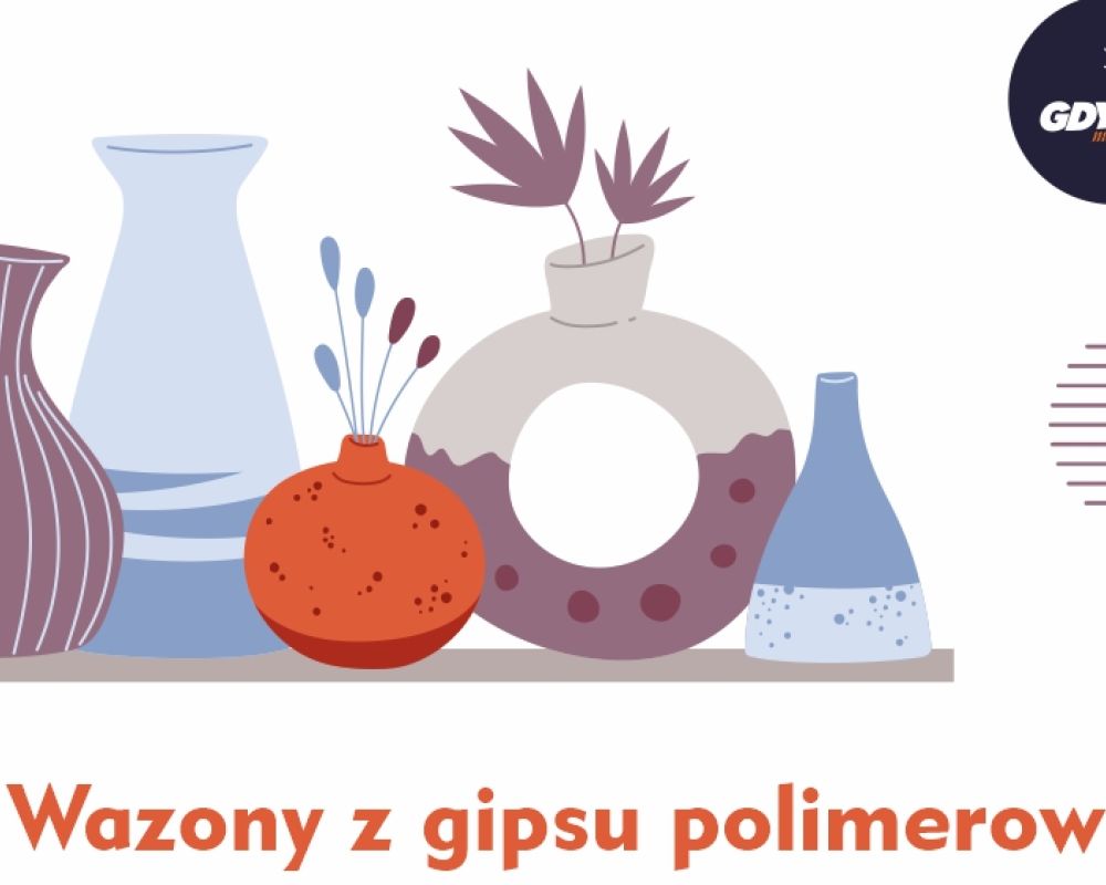 Różnegokształtu wazony, pod nimi tytuł warsztatu