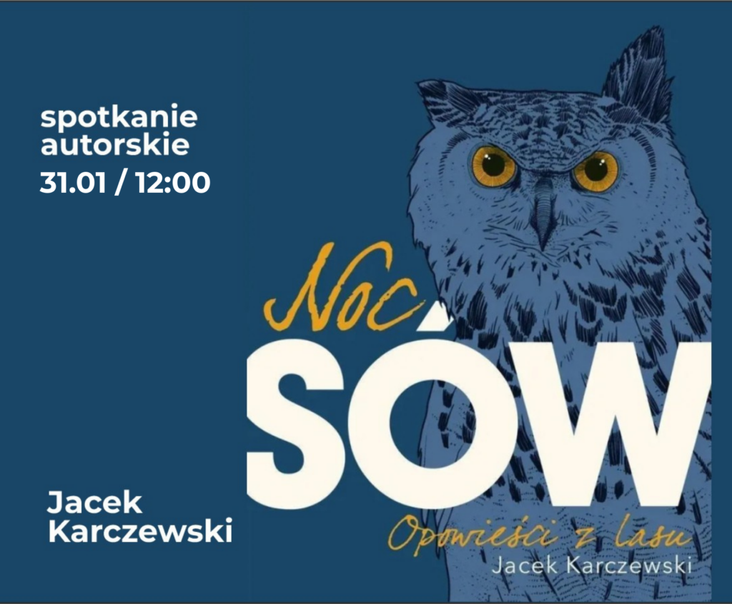 Na niebieskim tle okładka książki „Noc Sów”