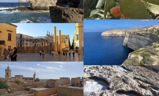 Kolaż składa się z 6 zdjęć z Malty. W lewym górnym rogu znajduje się zdjęcie skał nadmorskich, pod nim nowoczesna scena w okolicy starszej, zabytkowej zabudowy. Na końcu zabytkwowa, fortowa zabudowa Malty. W drugiej kolumnie, w prawym górym rogu znajduje
