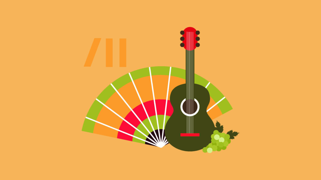 gitara klasyczna oraz kolorowy wachlarz