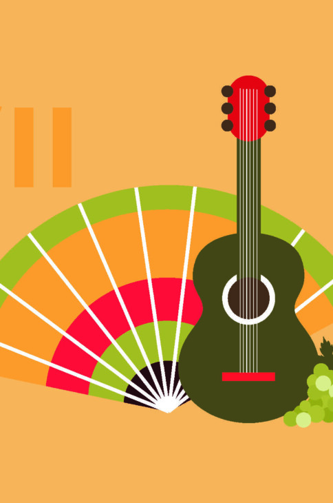 gitara klasyczna oraz kolorowy wachlarz