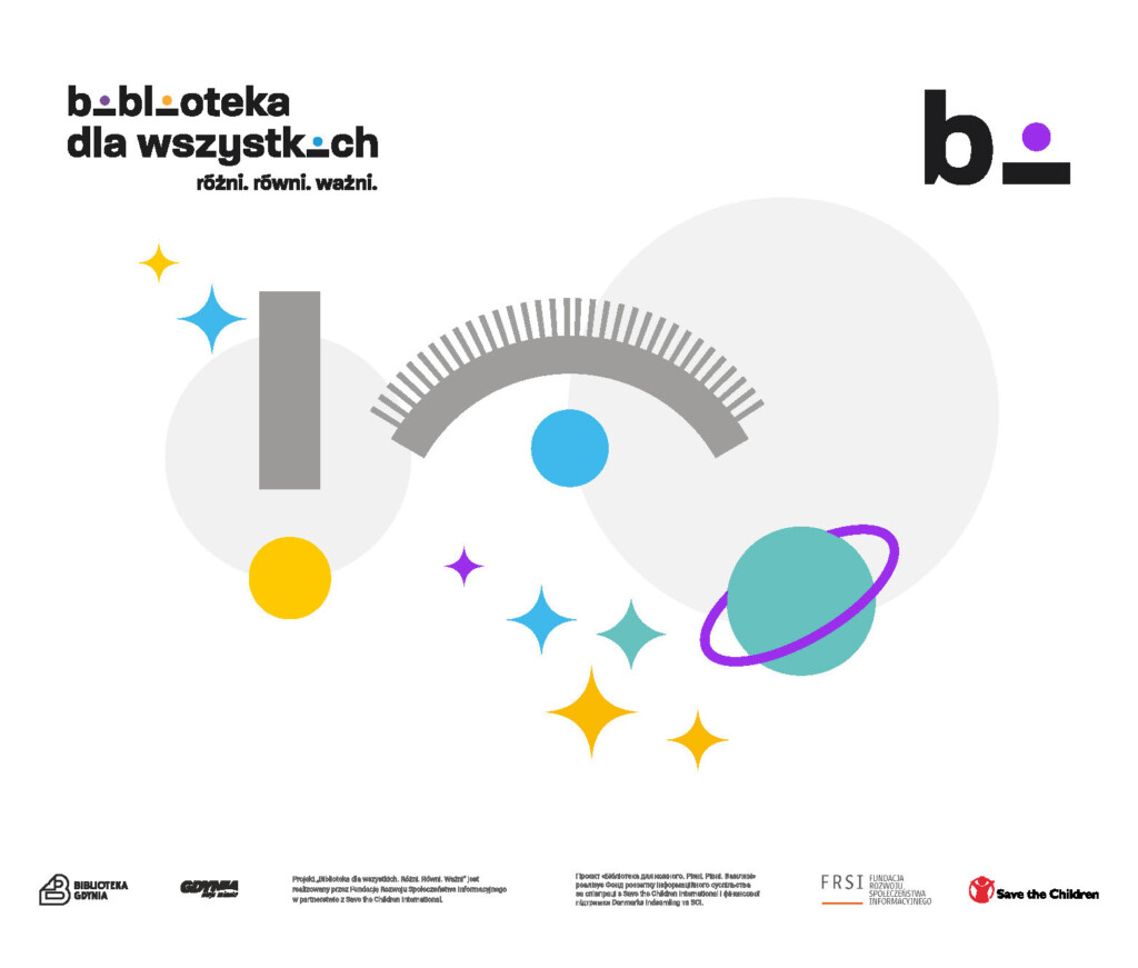 Kolorowa grafika, na której widnieją wykrzyknik, oko, planeta i gwiazdki.