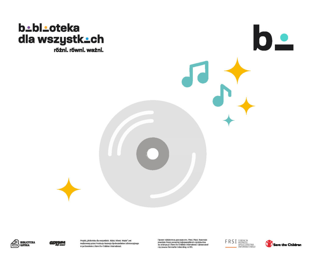 Kręcąca się płyta oraz nazwa projektu i logotypy projektowe.