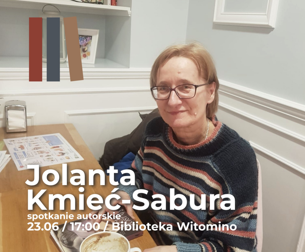 Zdjęcie Jolanty Kmieć-Sabury ze szczegółami spotkania autorskiego
