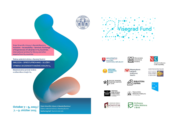 Plakat międzynarodowego międzynarodowej konferencji &bdquo;Inclusion &ndash; Accessibility &ndash; Services: Exchange of experiences of libraries in V4 countries&nbsp;&rdquo;.