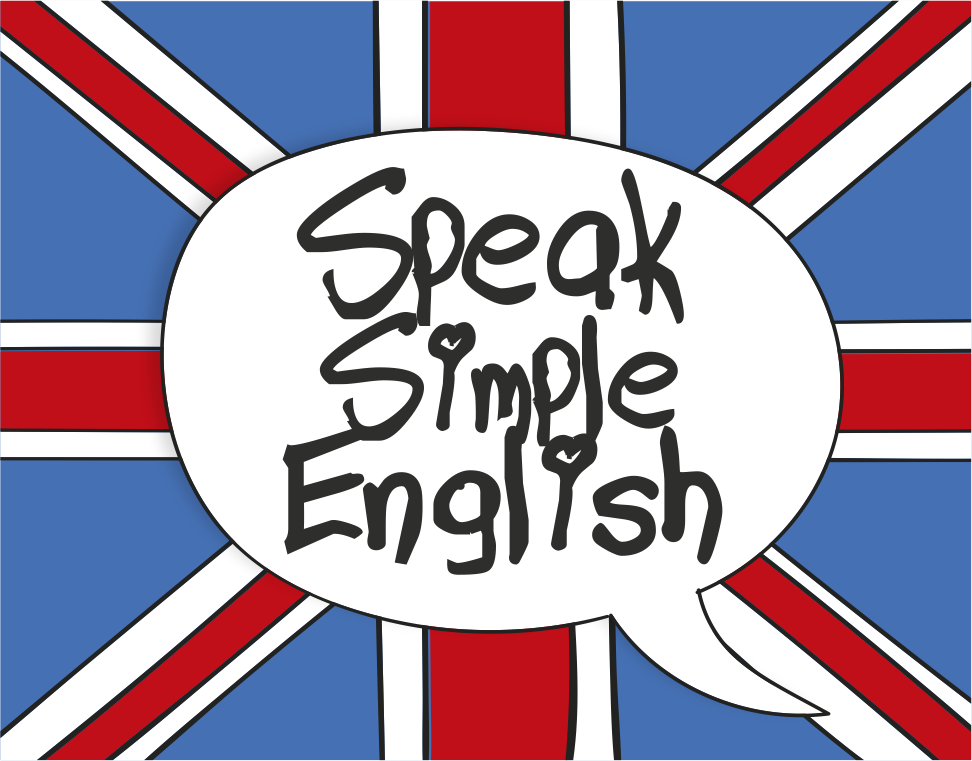 Flaga Wielkiej Brytanii z napisem "Speak Simple English"