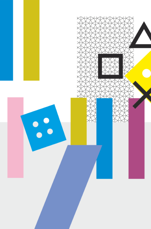 Abstrakcyjna grafika z kostkami d6 i symbolami z padów do gry.