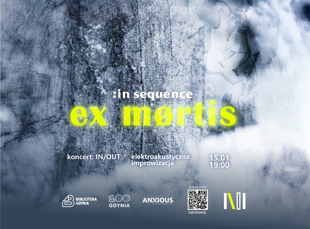 Zimowa sceneria. Biały napis: ":in sequence", poniżej żółty napis: "ex mortis"