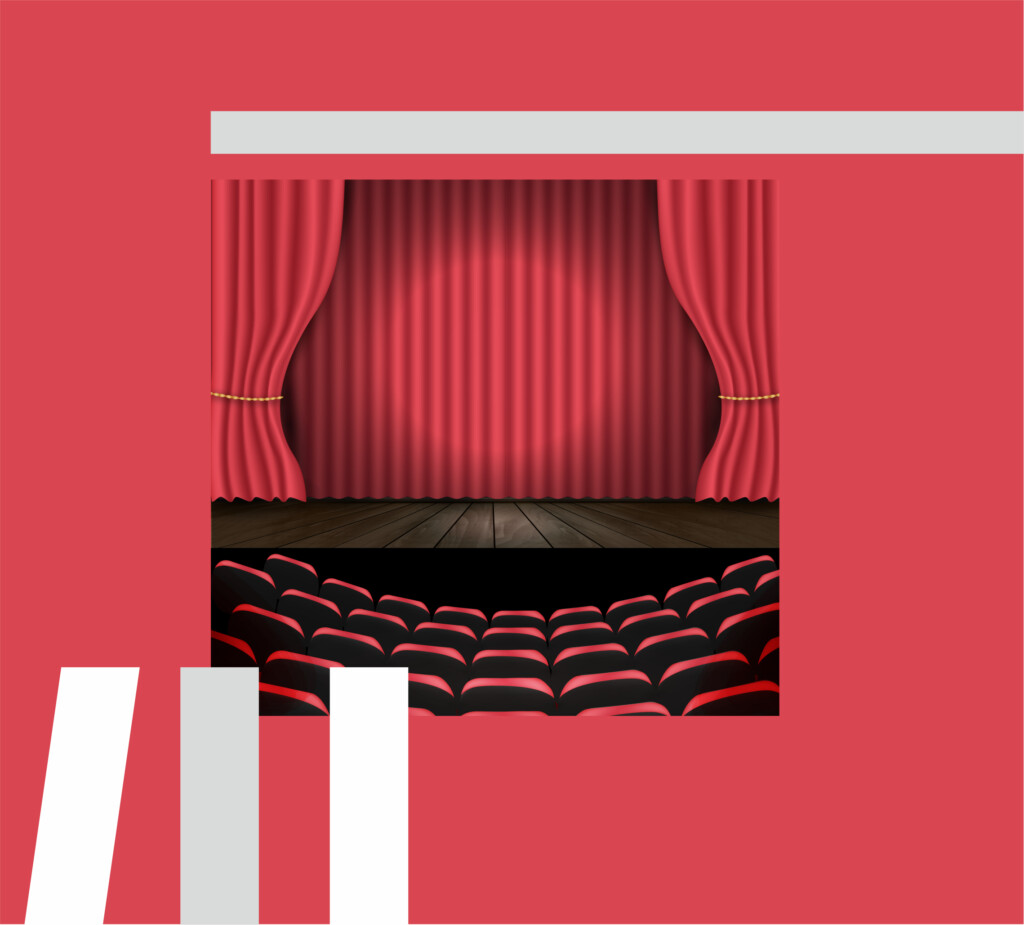 Zdjęcie wnętrza teatry z opuszczoną kurtyną