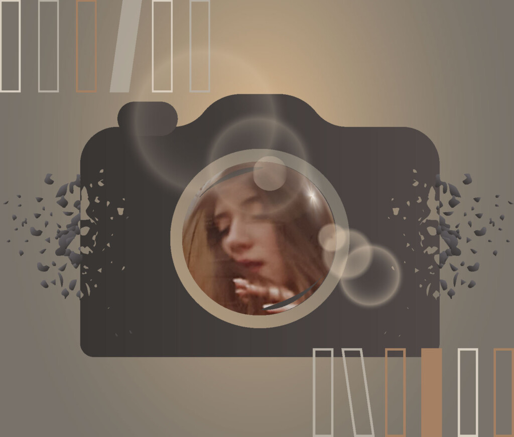 Zdjęcie kobiety w obiektywie aparatu fotograficznego