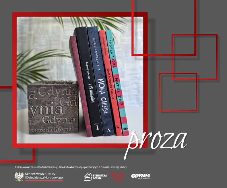 Zdjęcie nominowanych do 20. Nagrody Literackiej Książek w kategorii proza, opartych o kostkę-nagrodę.