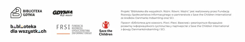 Logotypy informujące o finansowaniu przez Fundację Rozwoju Społeczeństwa Informacyjnego, Save the Children International ze środk&oacute;w Danmarks Indsamling i SCI