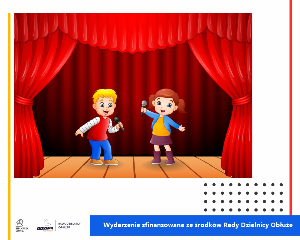 Grafika przedstawiająca dzieci występujące na scenie w teatrze