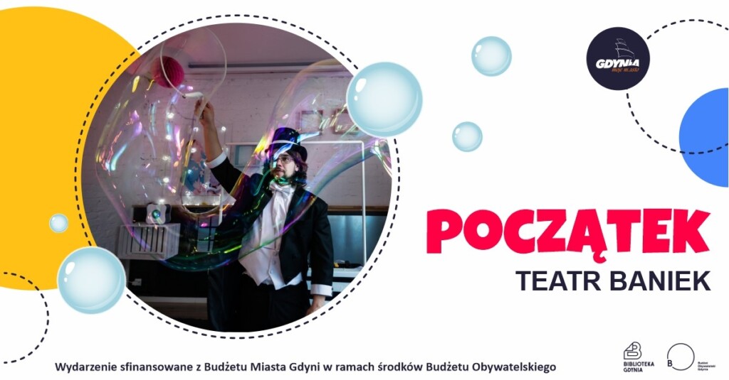 Mężczyzna w czarnym garniturze i z czarnym cylindrem na głowie robi magiczne sztuczki z wykorzystaniem baniek mydlanych.