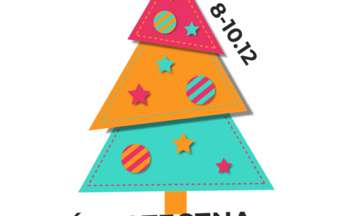 Grafika przedstawiająca kolorową choinkę, wykonaną z przyozdobionych kawałków materiału. Po prawej stronie data: od 8 do 12 grudnia. Na dole napis: "Świąteczna Starowiejska"