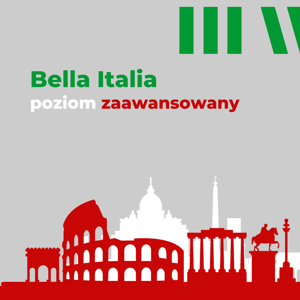 Na szarym tle, rzymskie zabytki w białych i czerwonych kolorach. W prawym górnym rogu pionowe paski imitujące książki na półce w kolorze zieolnym.