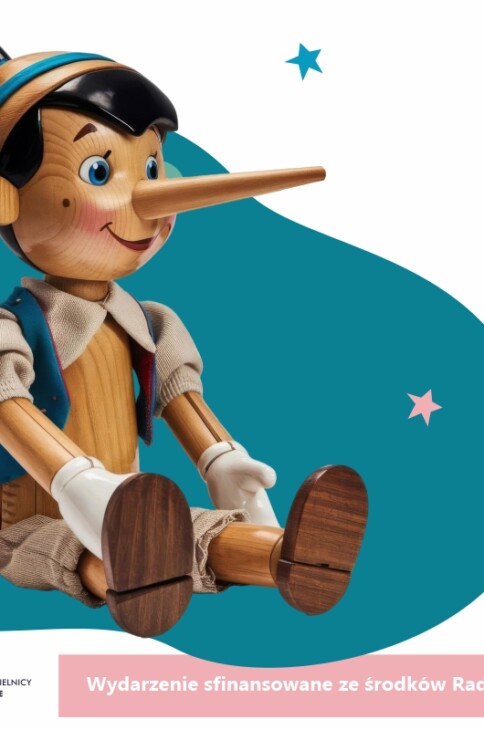 Grafika przedstawiająca Pinokia z długim nosem