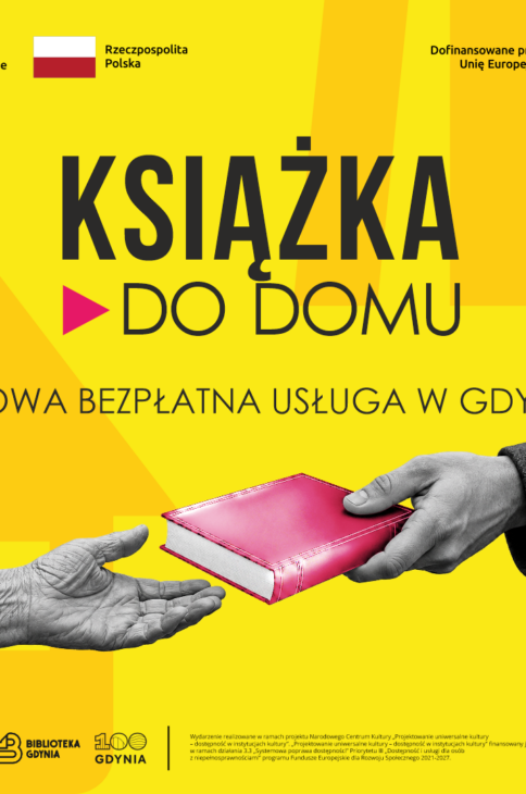 książka do domu - nowa usługa, na grafice umieszczono loga funduszy europejskich