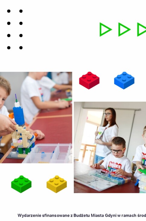 Grafika reklamująca wakacyjne warsztaty z robotyki z klockami LEGO