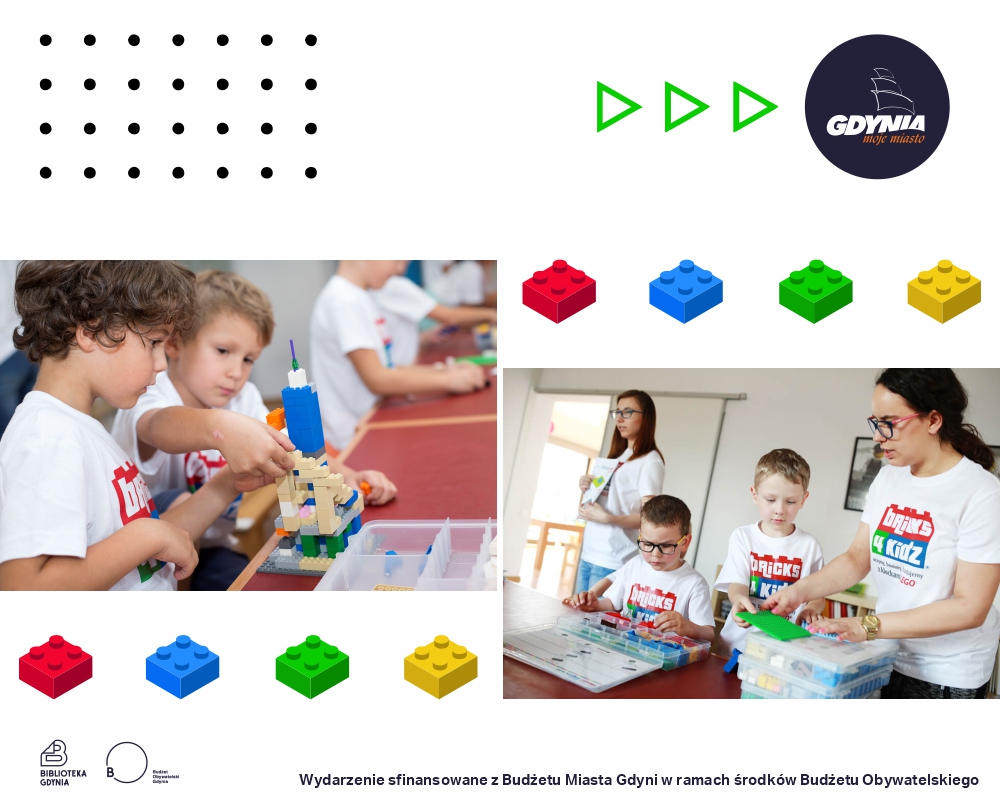 Grafika reklamująca wakacyjne warsztaty z robotyki z klockami LEGO
