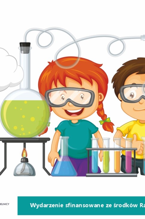Grafika przedstawiająca dzieci wykonujące eksperymenty chemiczne