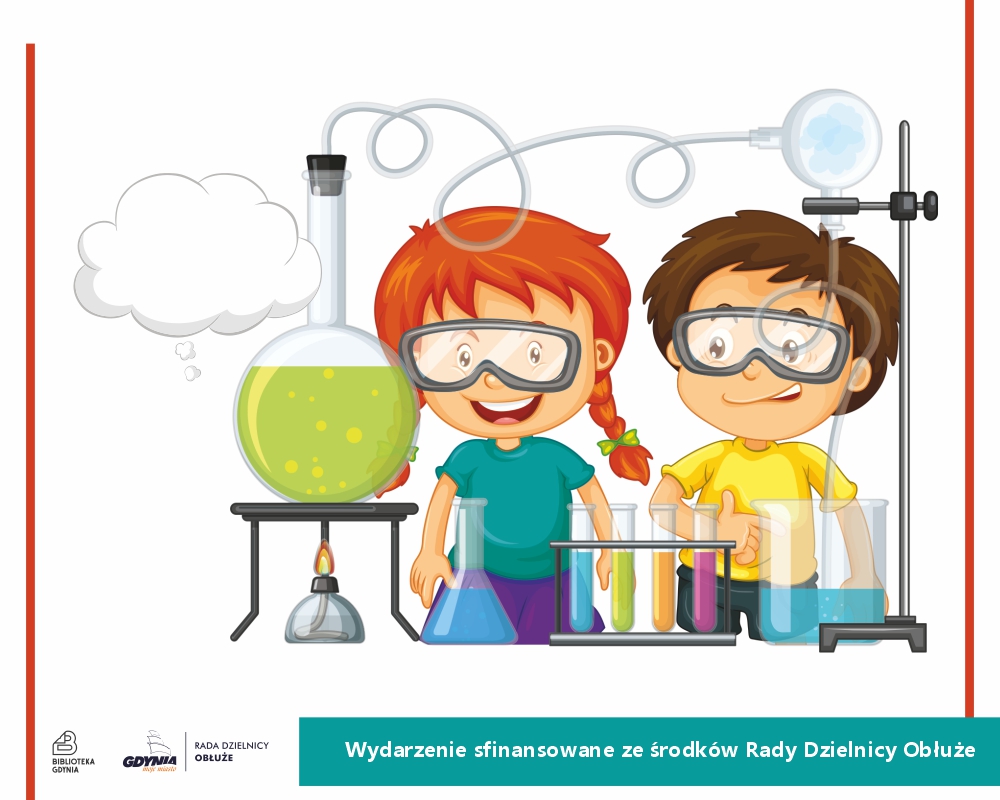 Grafika przedstawiająca dzieci wykonujące eksperymenty chemiczne