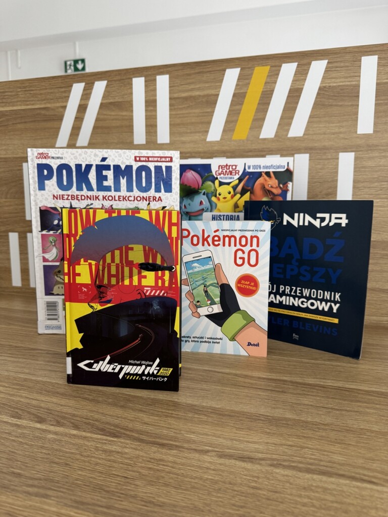 Zdjęcie 5 książek o grach, o Cybperunku, Ninjago i Pokemonach.
