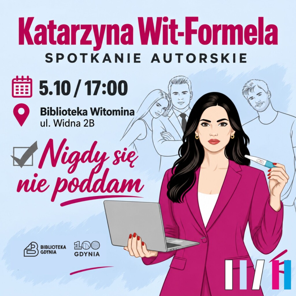 Grafika z zaproszeniem na spotkanie autorskie z Katarzyną Wit-Formelą.