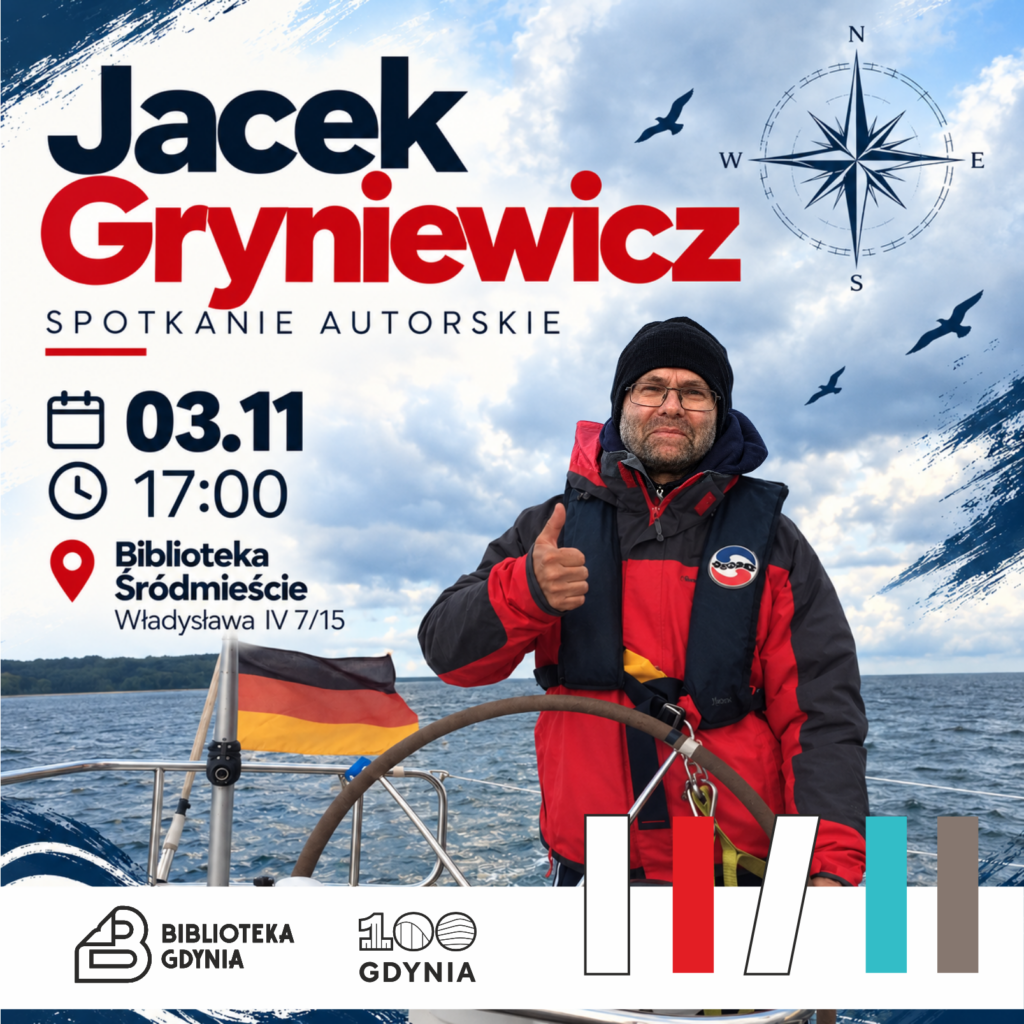 mężczyzna w kurtce zimowej i czapce stoi za sterem łodzi. Obok powiewa niemiecka flaga